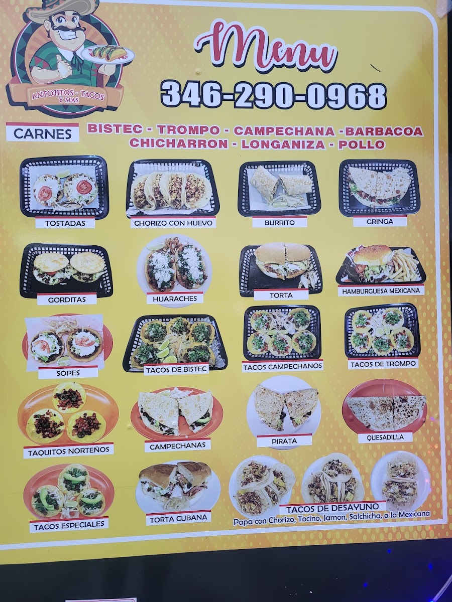 Antojitos - Tacos - Y Mas menu board