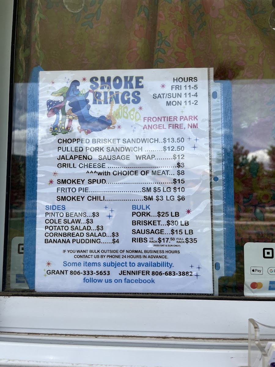 Smoke Rings BBQ LLC menu board