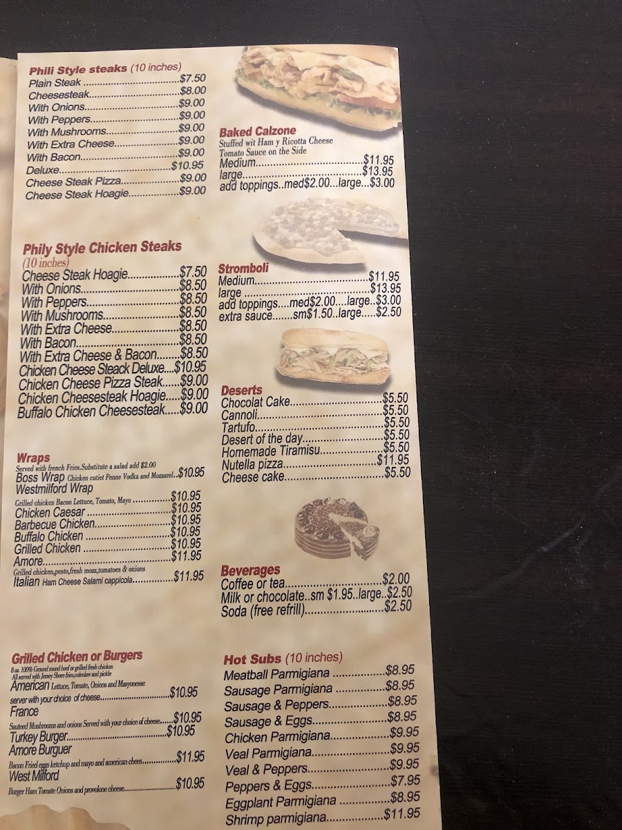 Amore Italian Pizza & Restaurant menu board
