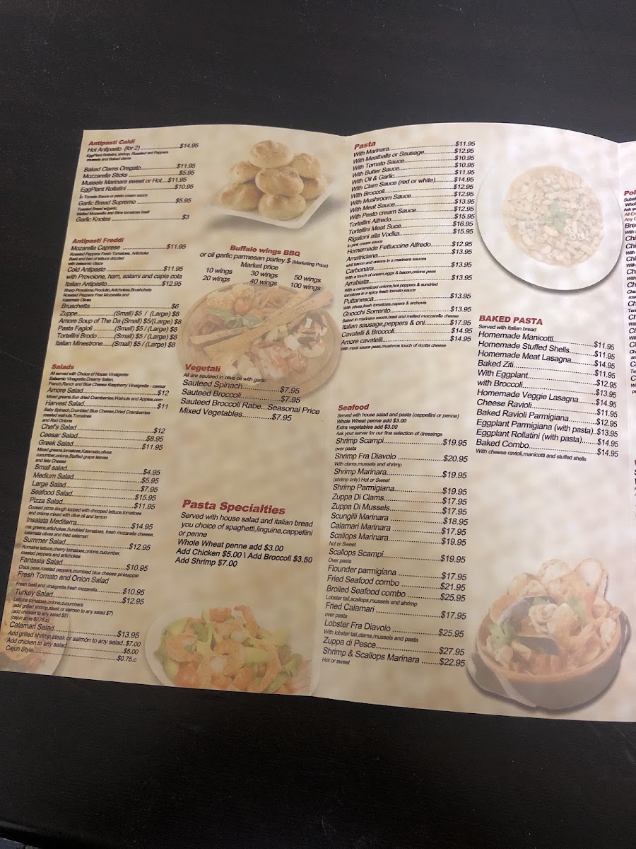 Amore Italian Pizza & Restaurant menu board