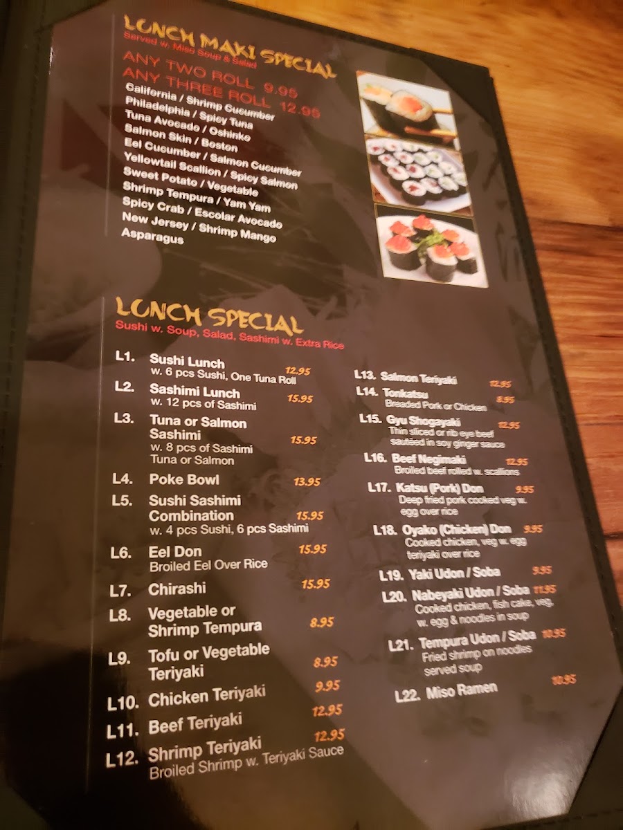 Taka Japanese restaurant menu board