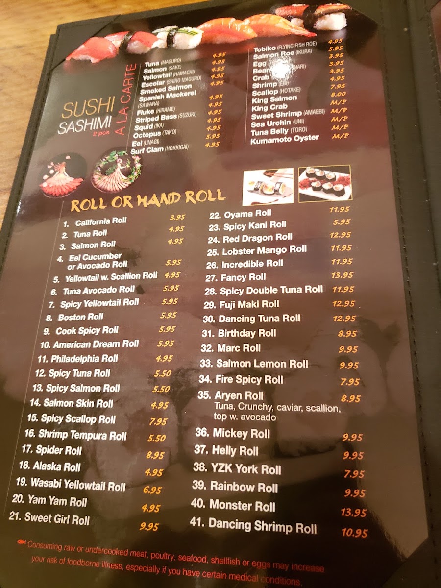 Taka Japanese restaurant menu board