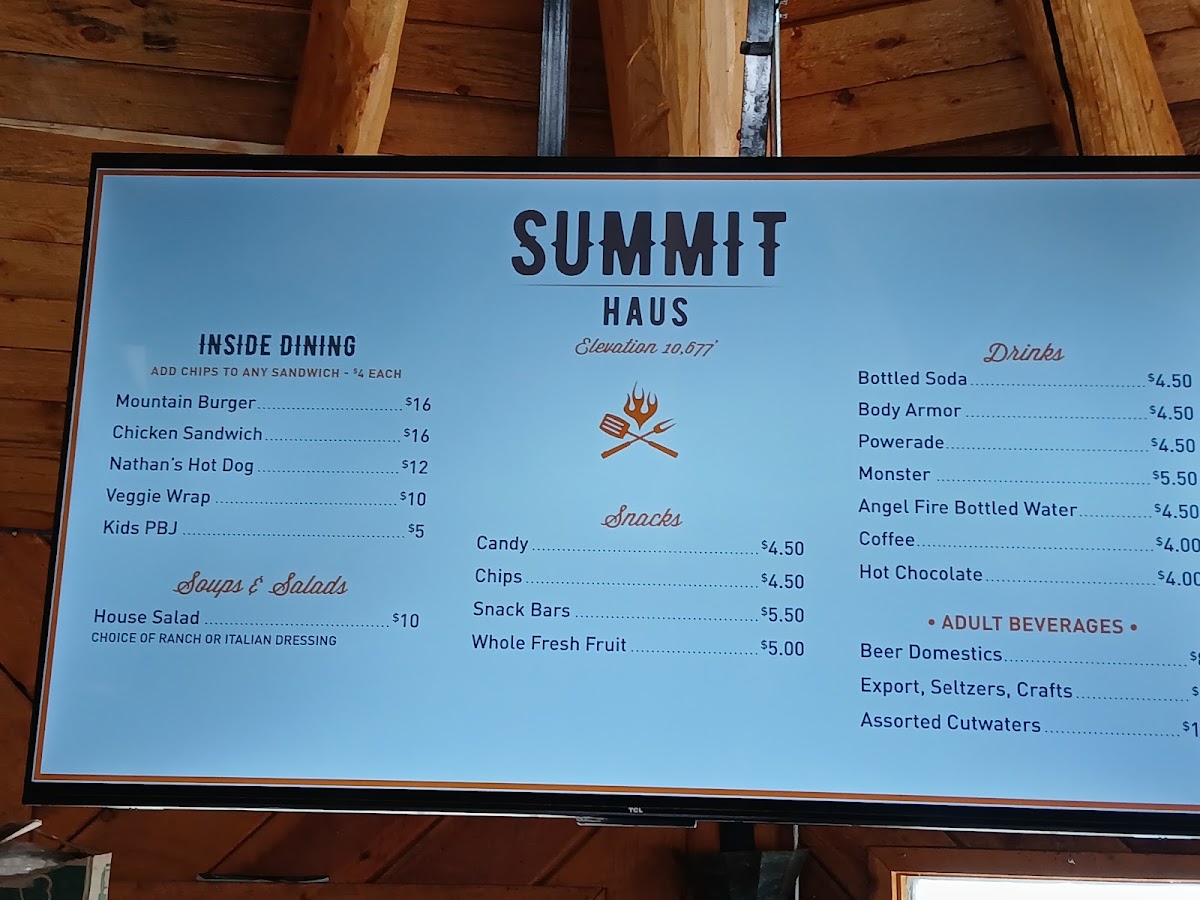 Summit Haus menu board