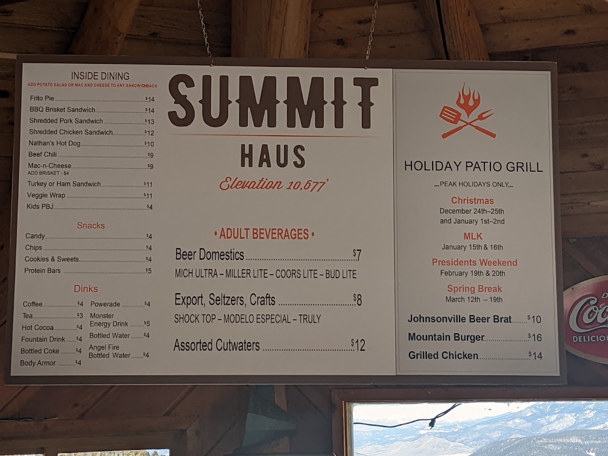 Summit Haus menu board