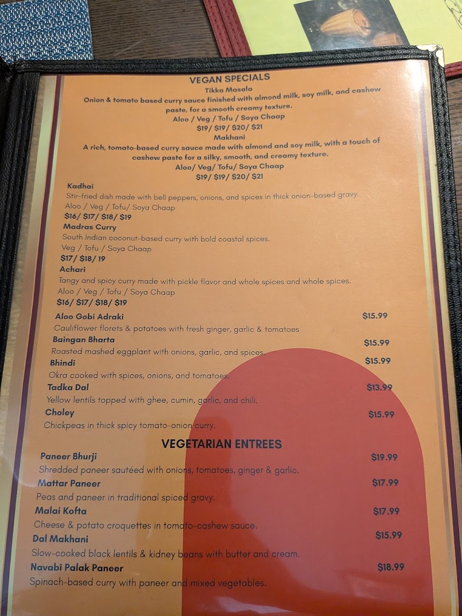 Tikka Masala Bar & Grill menu board