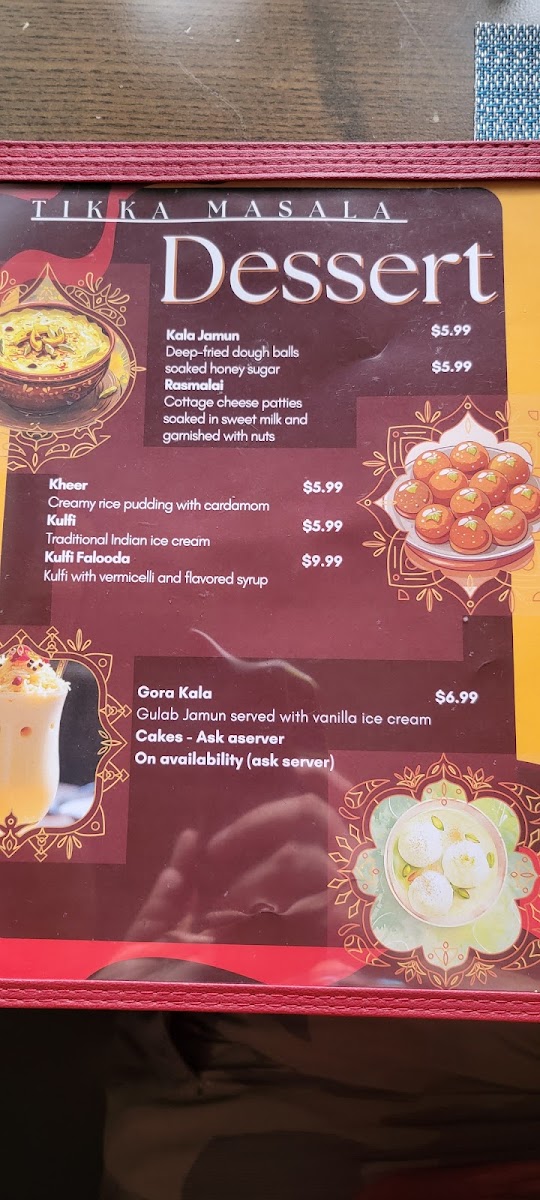 Tikka Masala Bar & Grill menu board