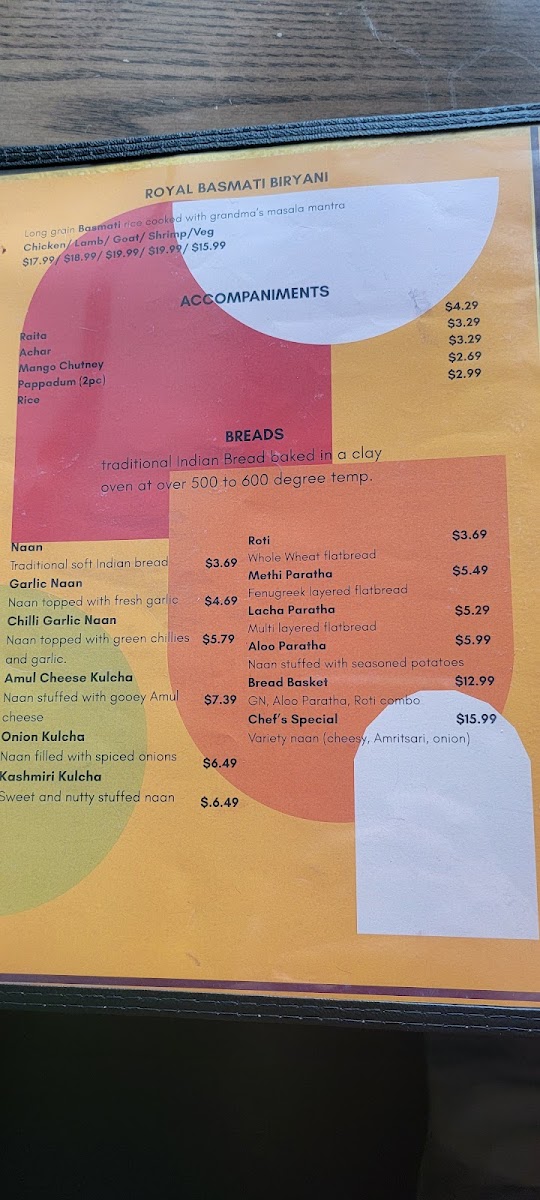 Tikka Masala Bar & Grill menu board
