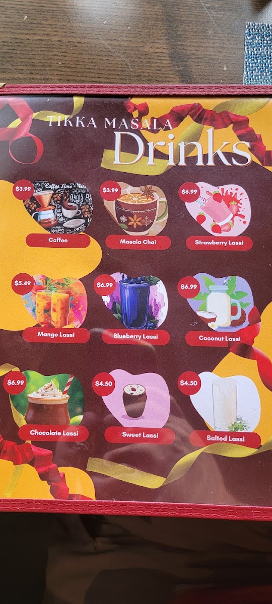 Tikka Masala Bar & Grill menu board