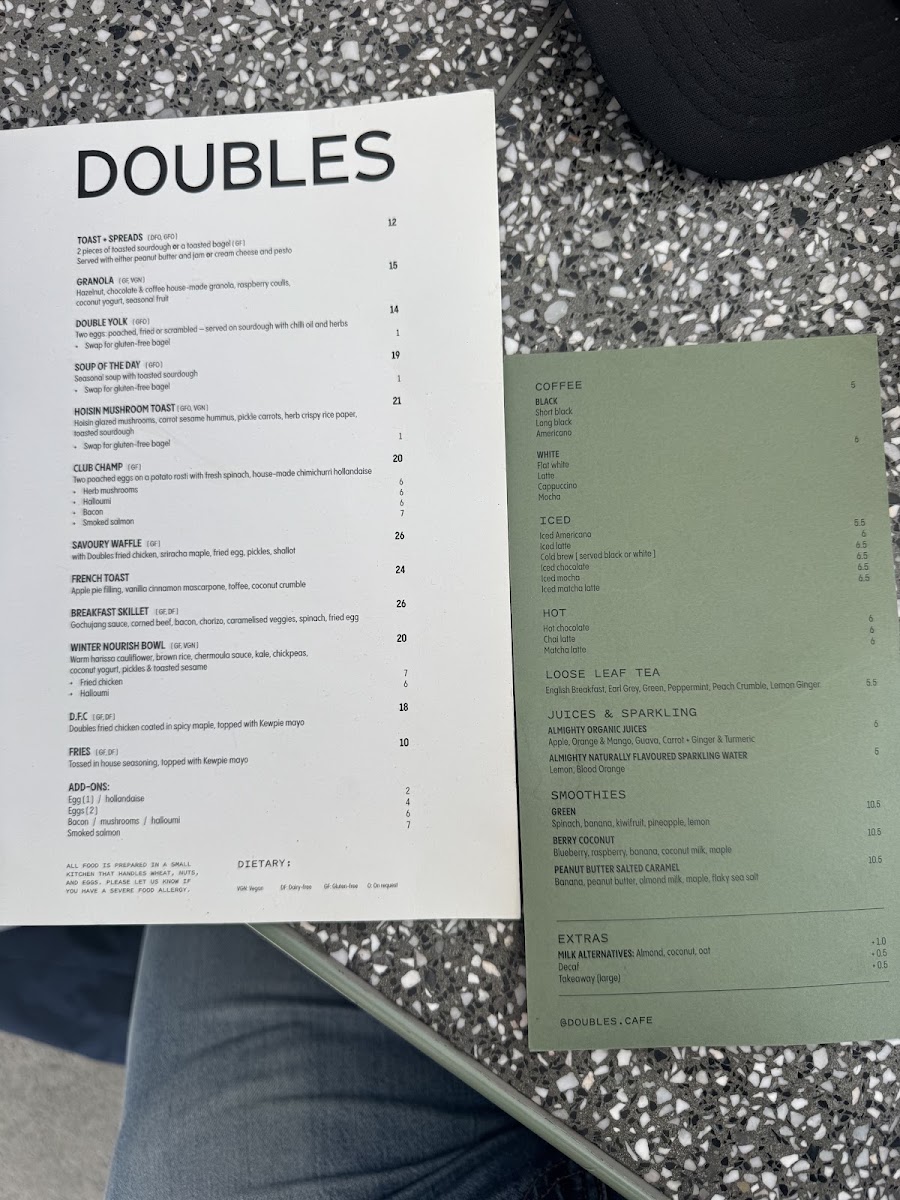 Doubles menu board