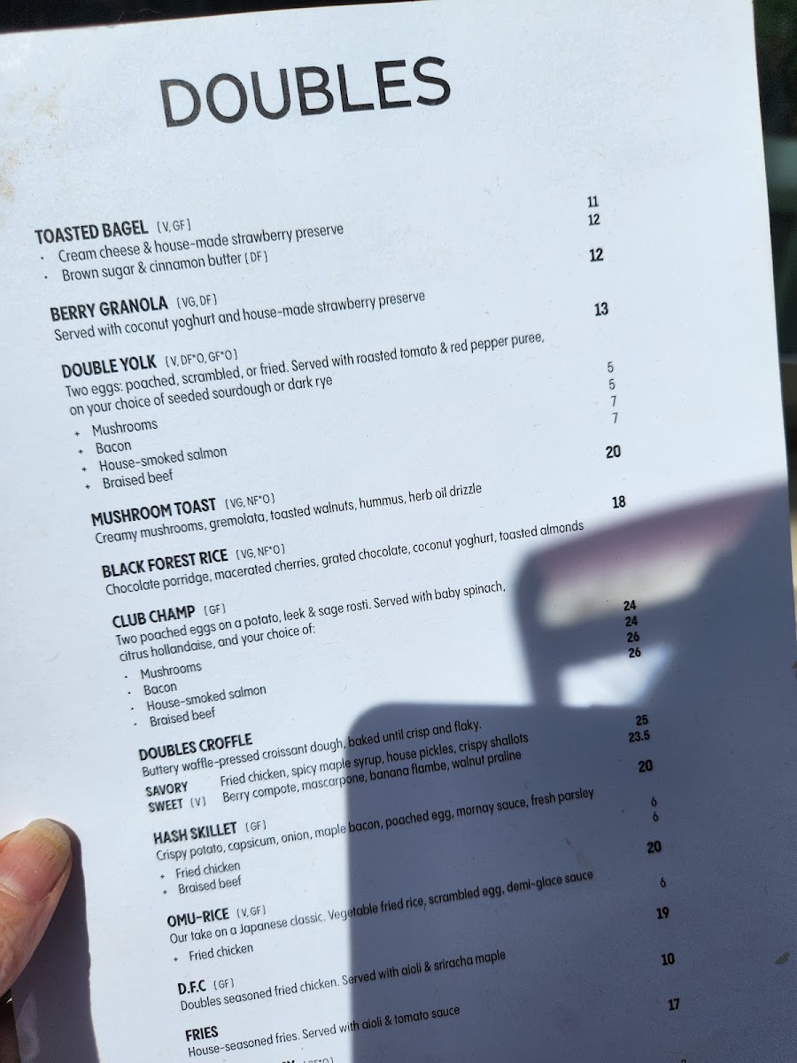 Doubles menu board