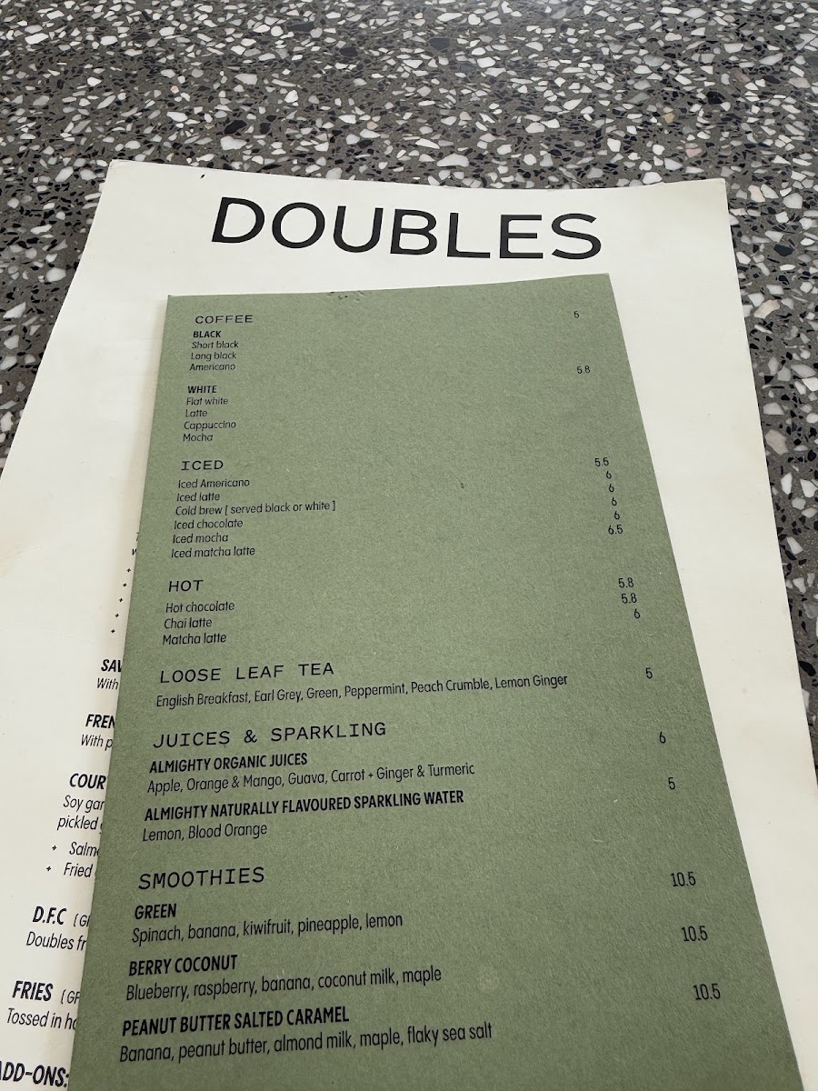 Doubles menu board