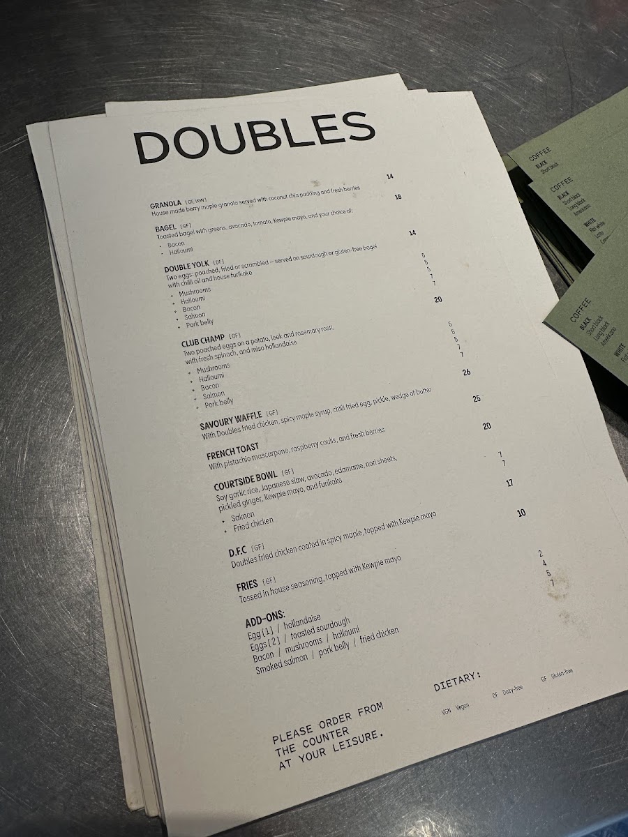 Doubles menu board