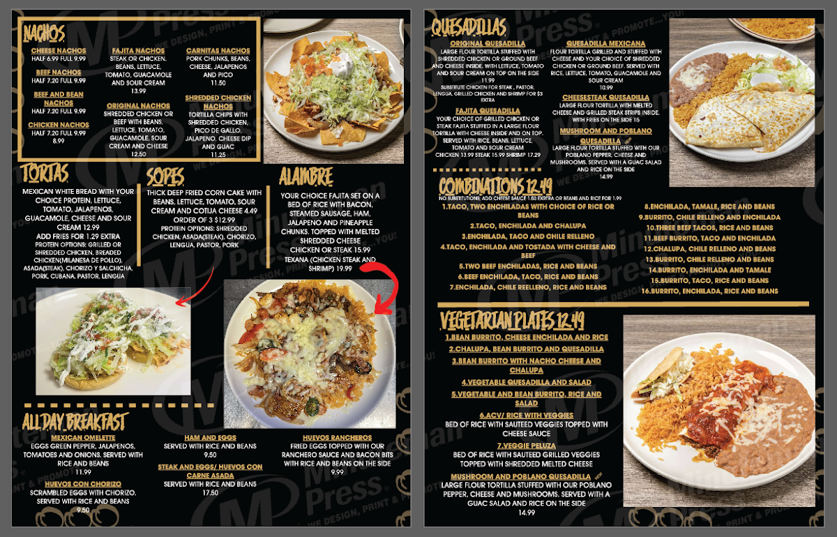 Mezcali Mexican Restaurant menu board