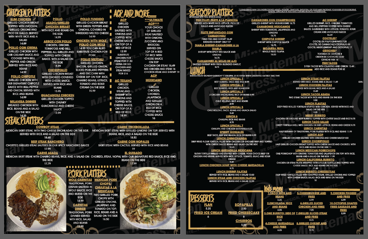 Mezcali Mexican Restaurant menu board