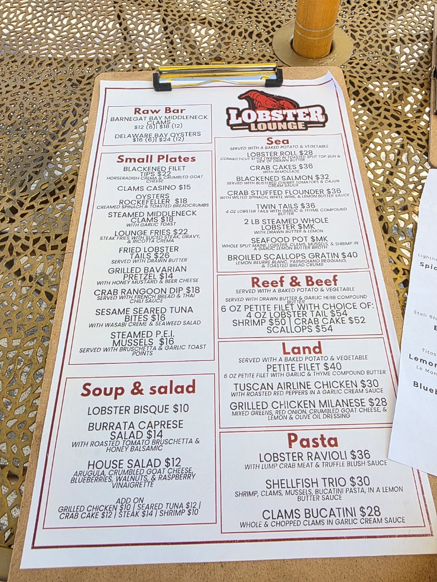 Lobster Lounge menu board
