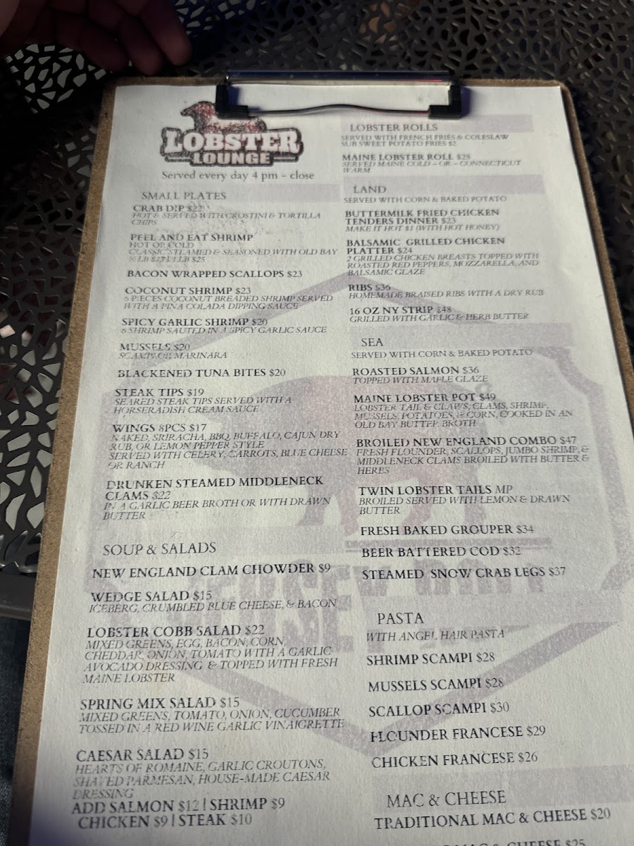 Lobster Lounge menu board