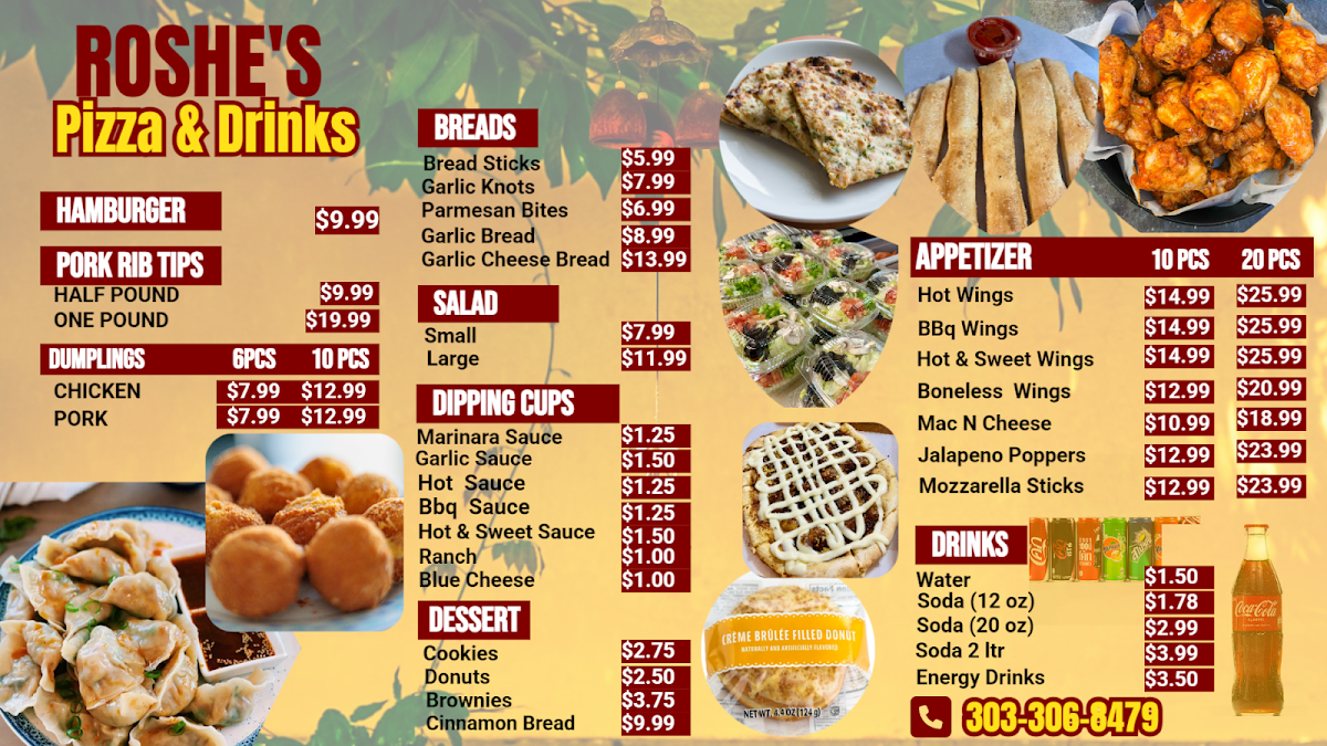 Roshe's Pizza and Bar menu board