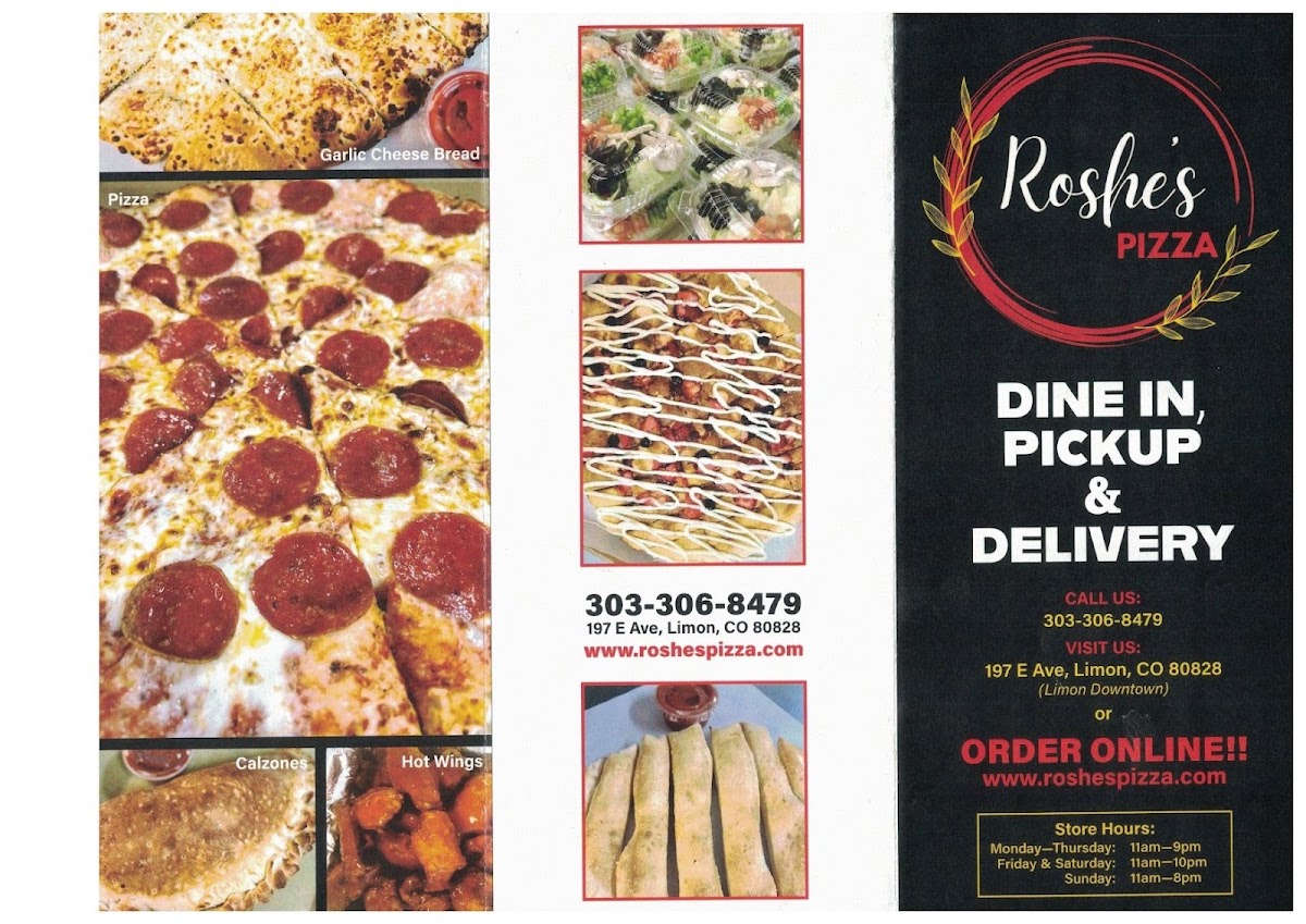 Roshe's Pizza and Bar menu board