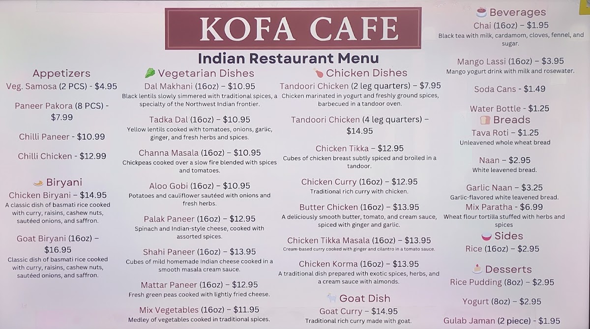 Punjabi Dhaba | Modern Kofa Cafe menu board