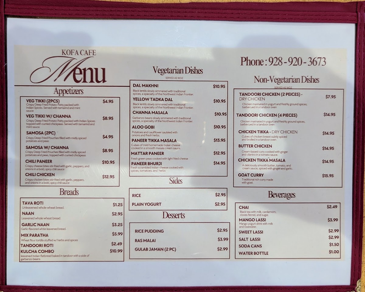 Punjabi Dhaba | Modern Kofa Cafe menu board