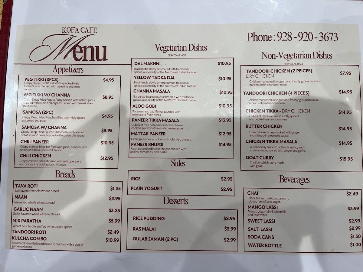 Punjabi Dhaba | Modern Kofa Cafe menu board