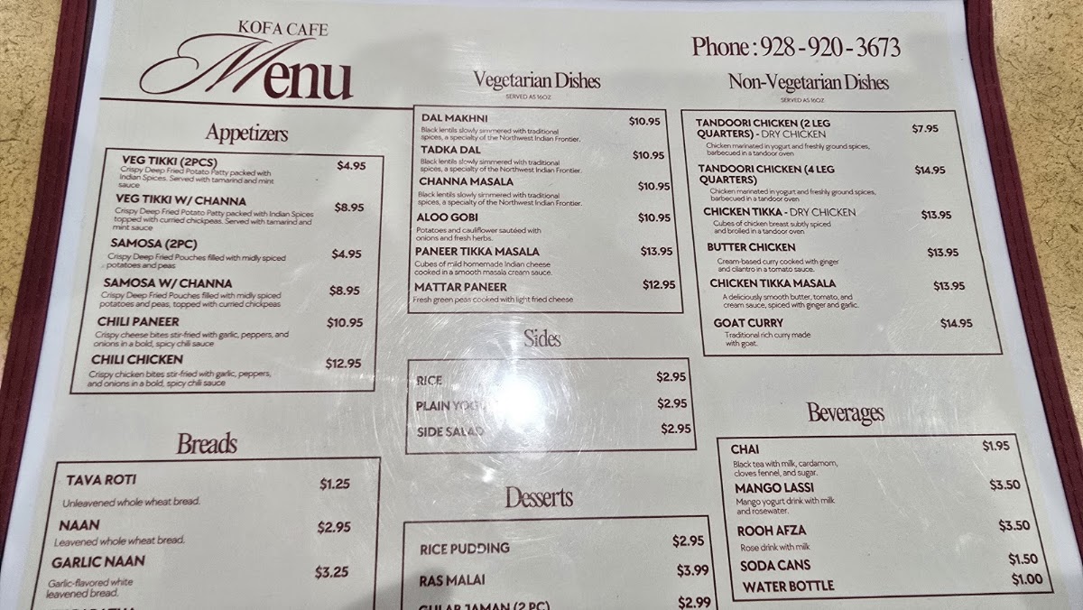 Punjabi Dhaba | Modern Kofa Cafe menu board