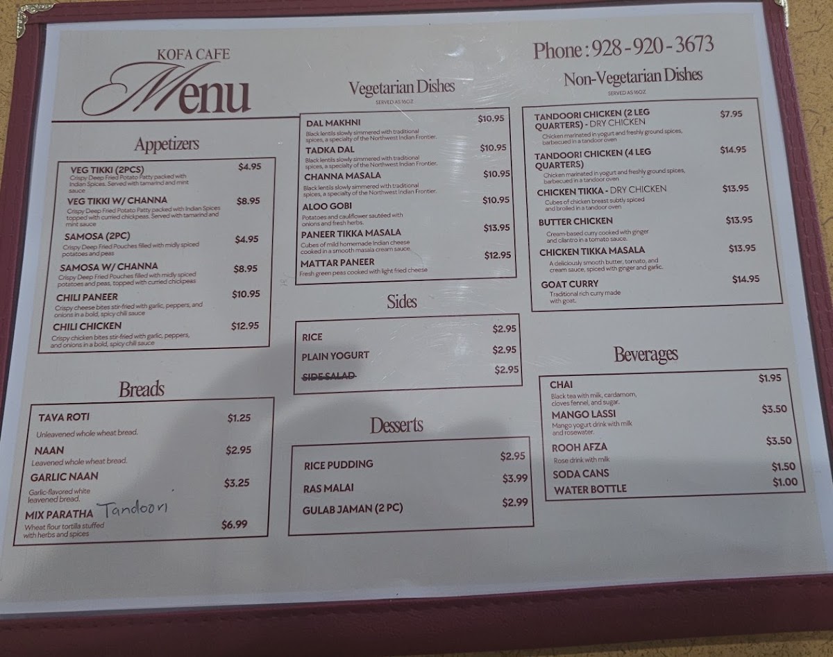 Punjabi Dhaba | Modern Kofa Cafe menu board