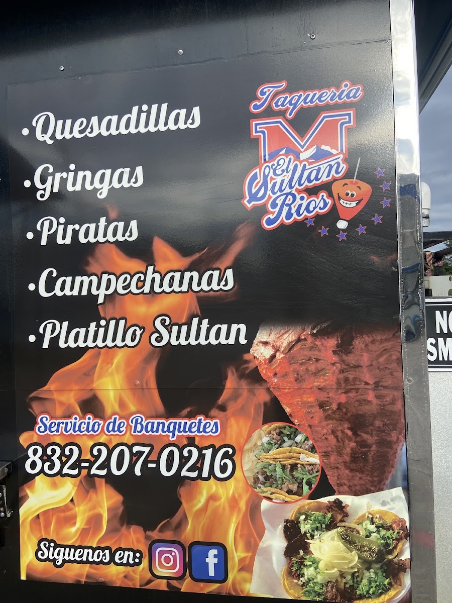 Taqueria El Sultan Rios menu board