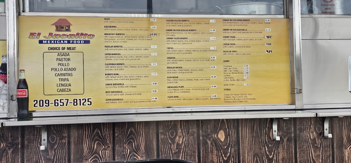 EL Jacalito Mexican Food menu board