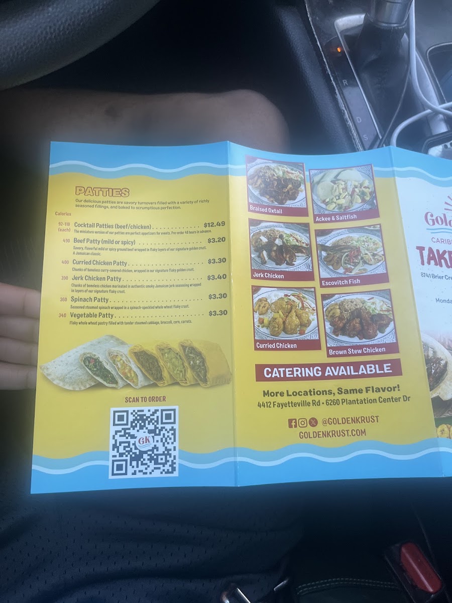 Golden Krust Caribbean Restaurant menu board