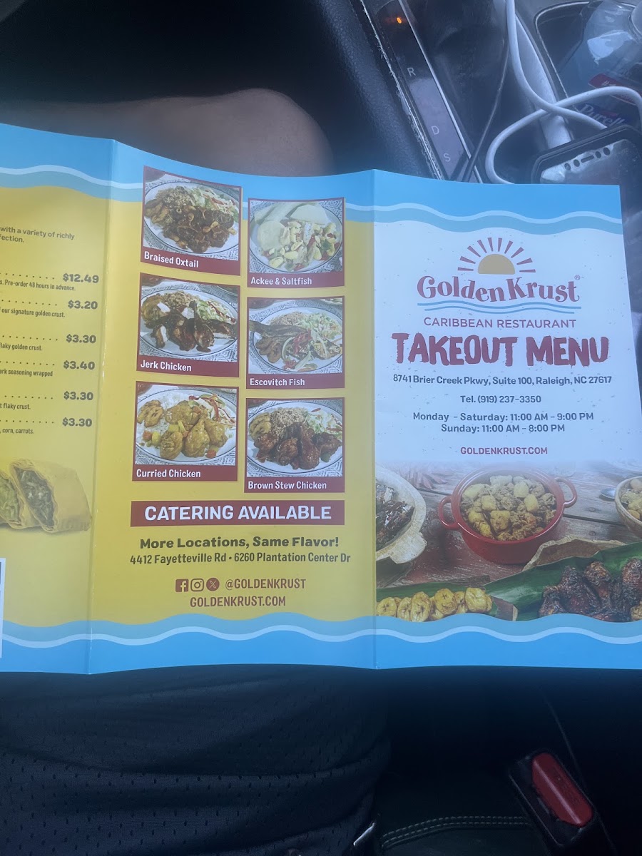 Golden Krust Caribbean Restaurant menu board