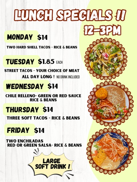 El Maguey Mexican Grill menu board