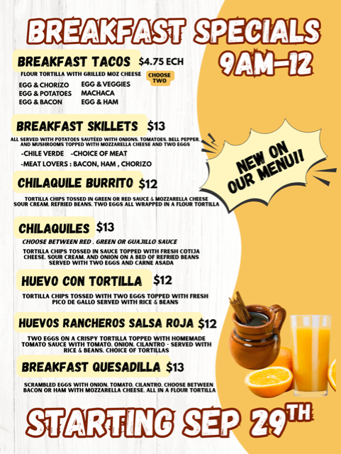 El Maguey Mexican Grill menu board