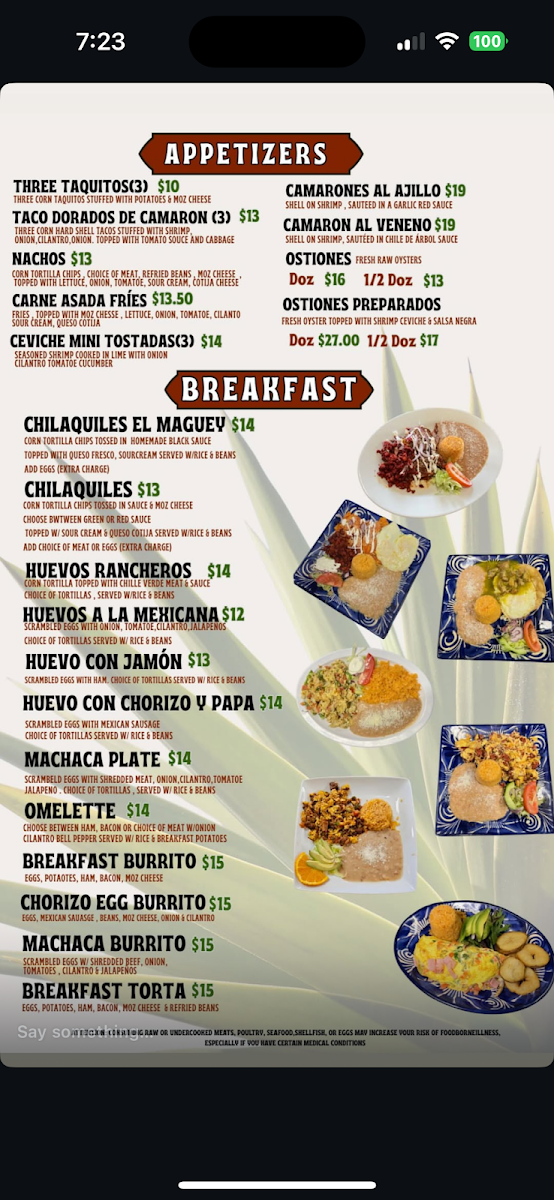 El Maguey Mexican Grill menu board