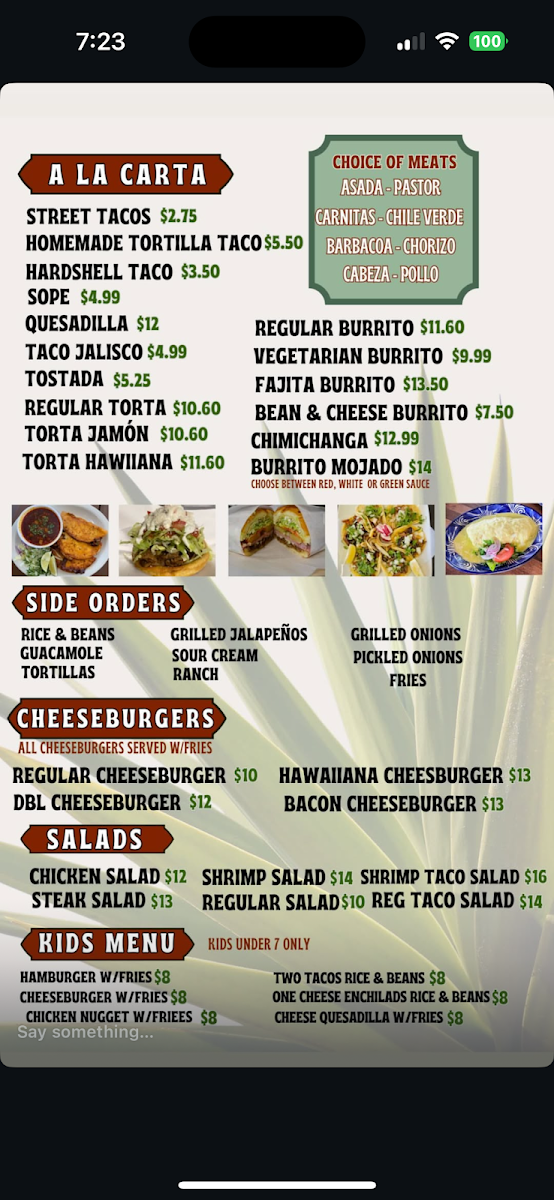 El Maguey Mexican Grill menu board