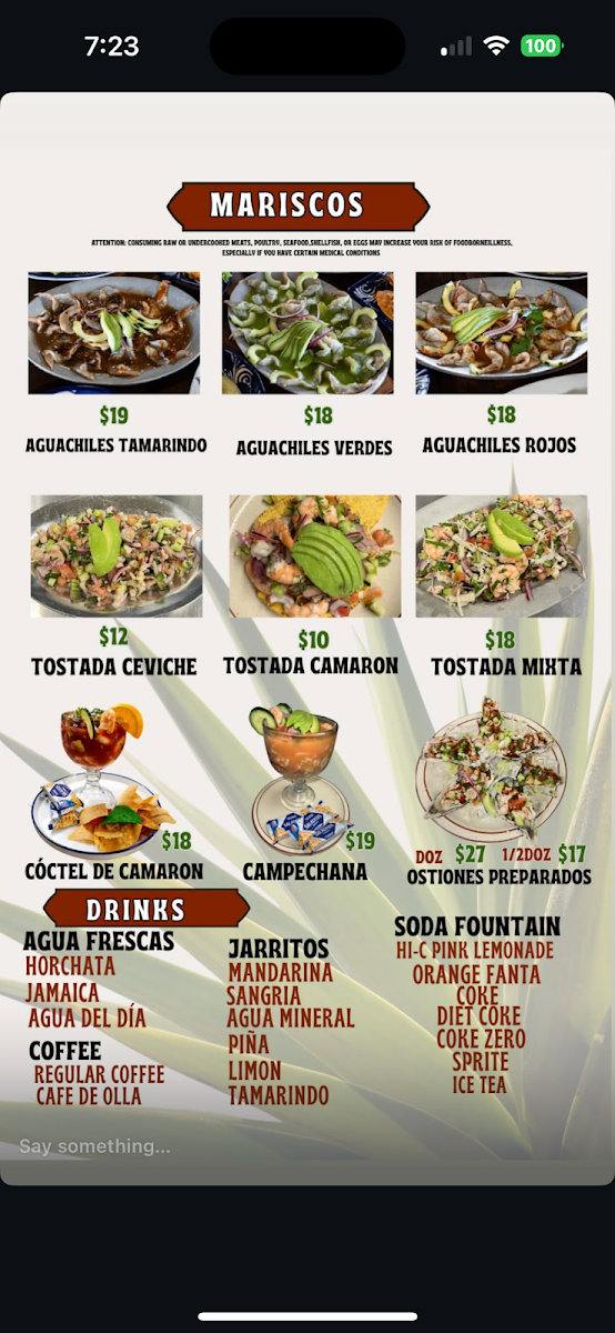 El Maguey Mexican Grill menu board