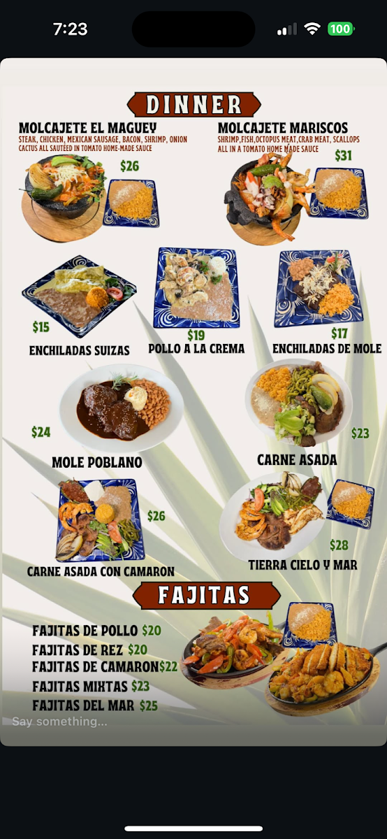 El Maguey Mexican Grill menu board