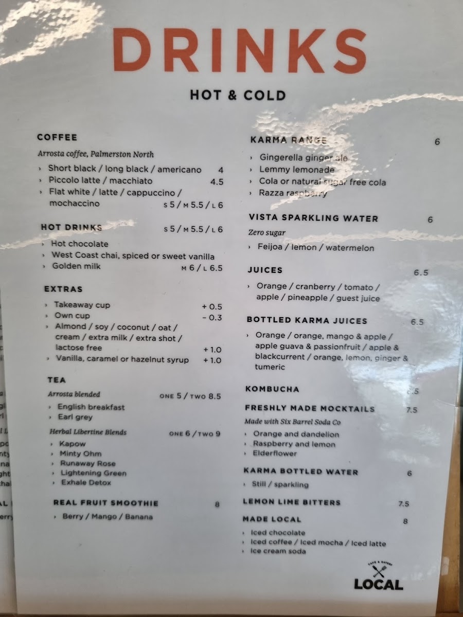 LOCAL - Licensed Cafe & Eatery menu board
