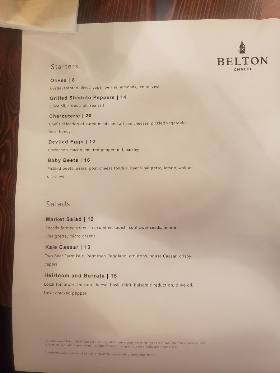 Belton Tap Room & Dining Room menu board