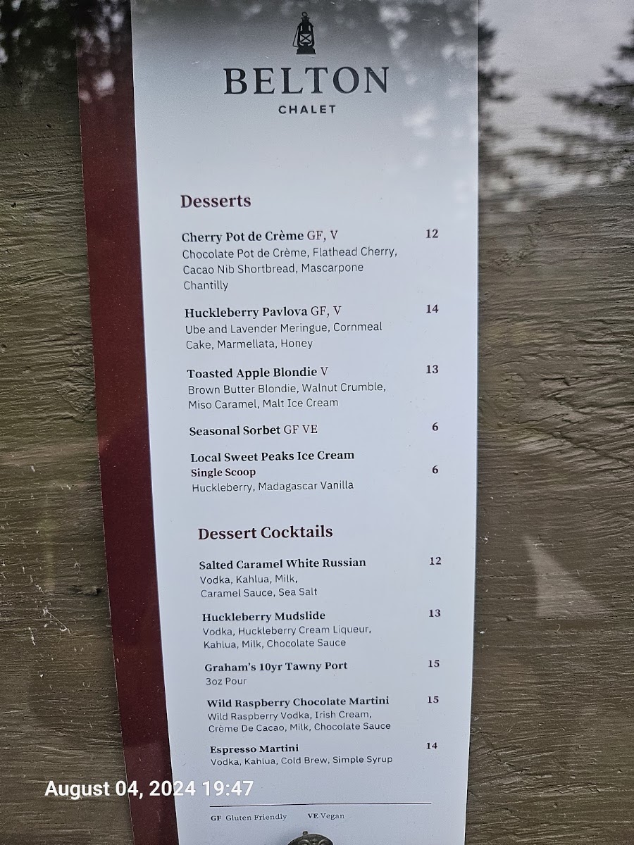 Belton Tap Room & Dining Room menu board