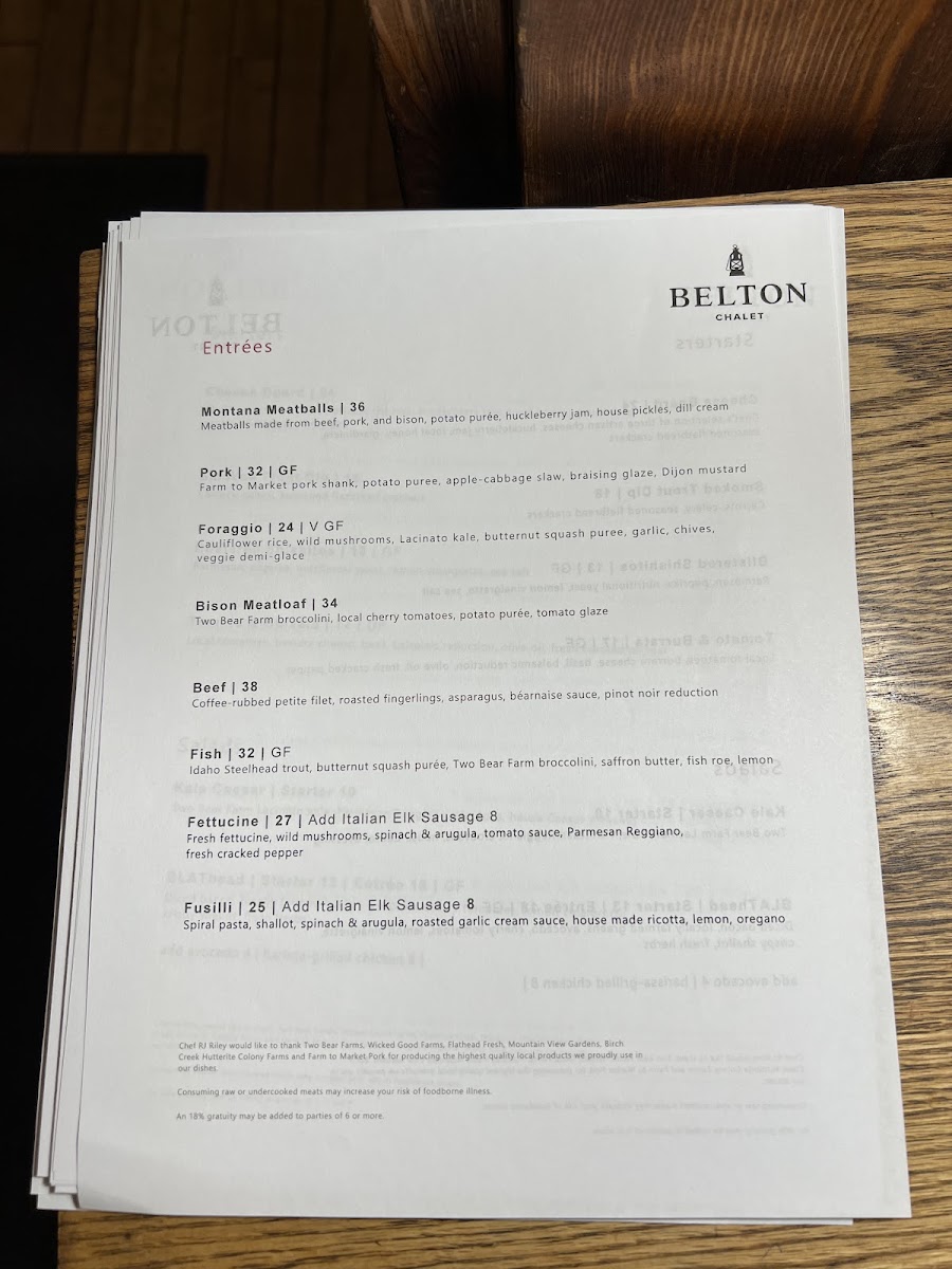 Belton Tap Room & Dining Room menu board