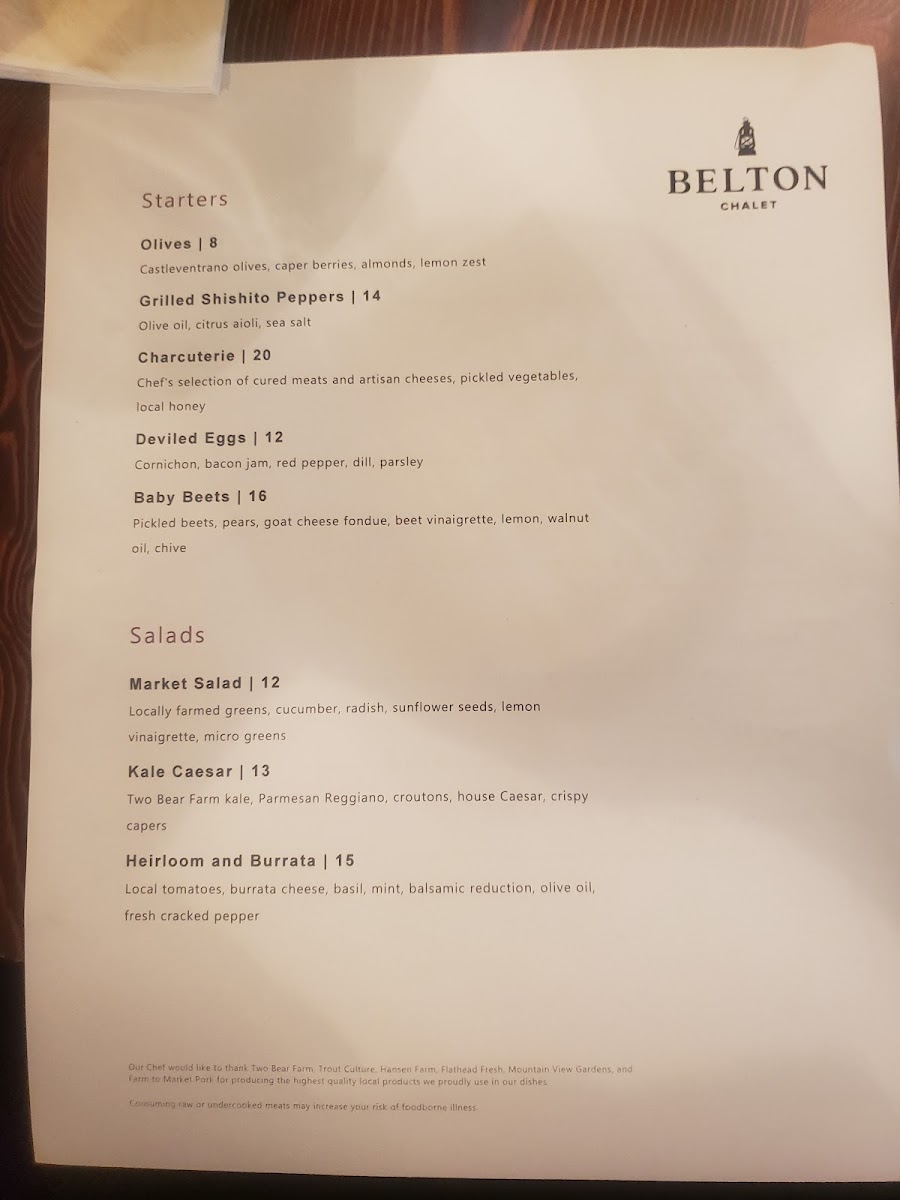 Belton Tap Room & Dining Room menu board