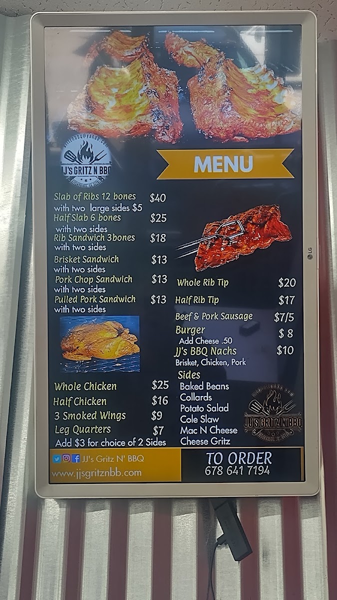 GRITZ N BBQ menu board