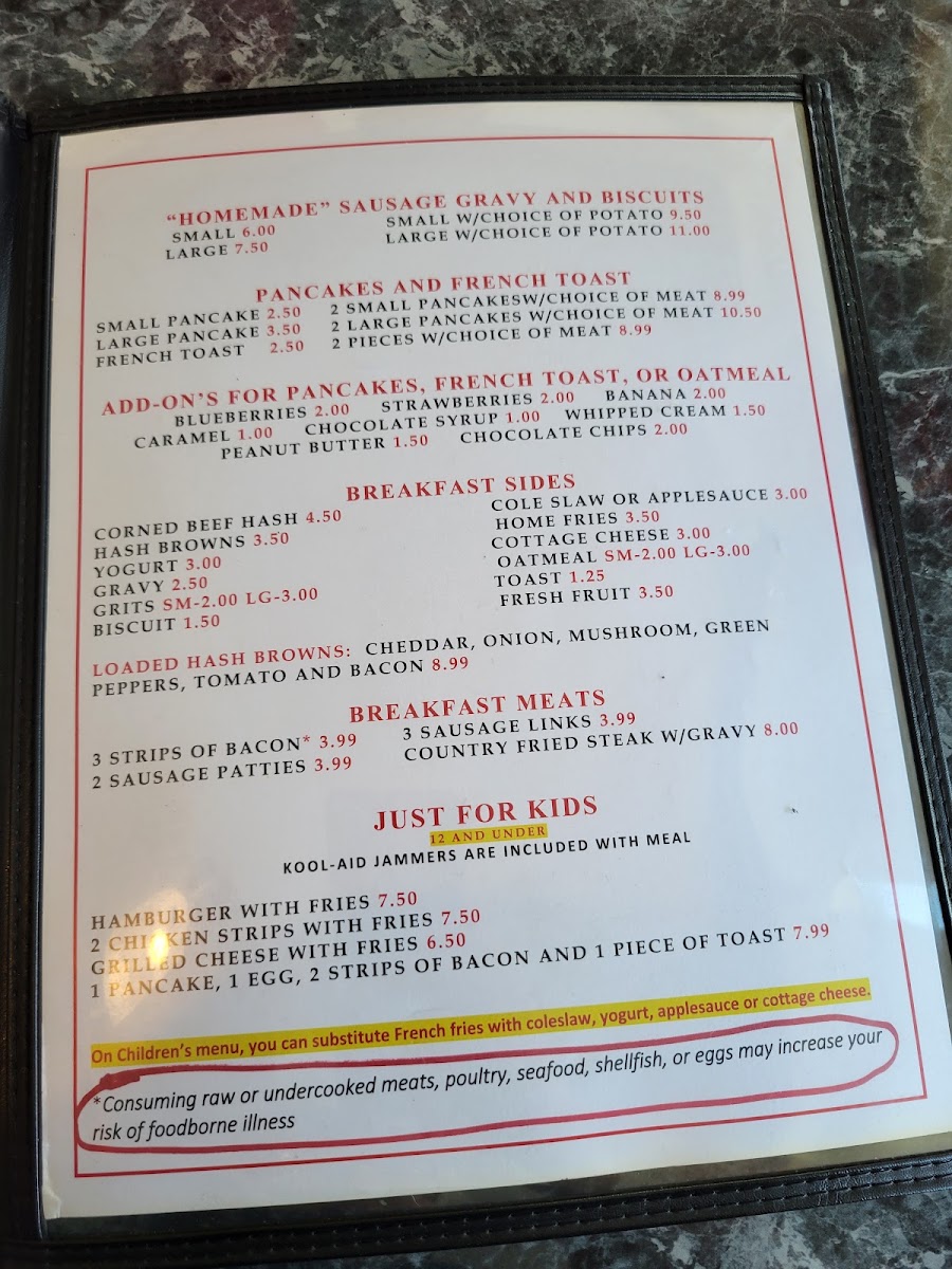 Mundy's Bar & Grill menu board