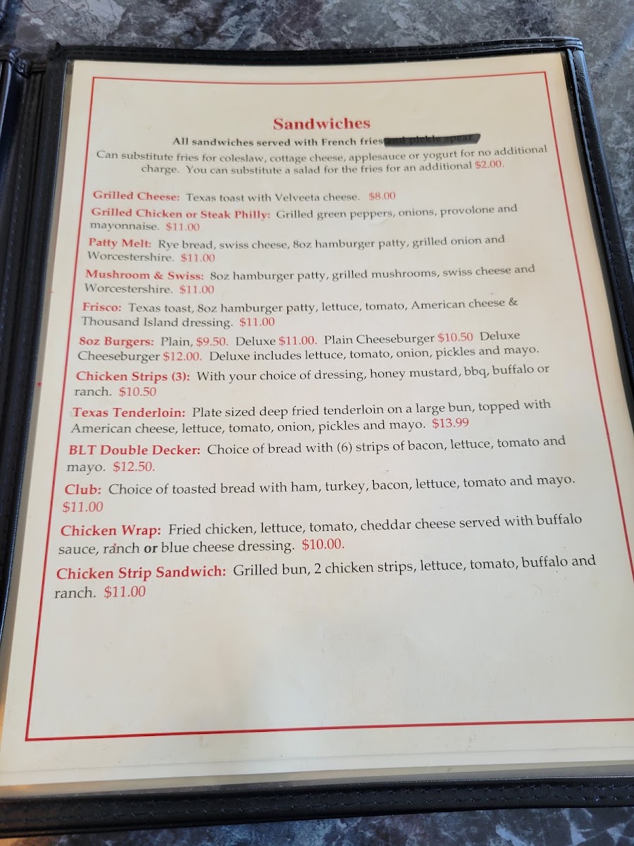 Mundy's Bar & Grill menu board