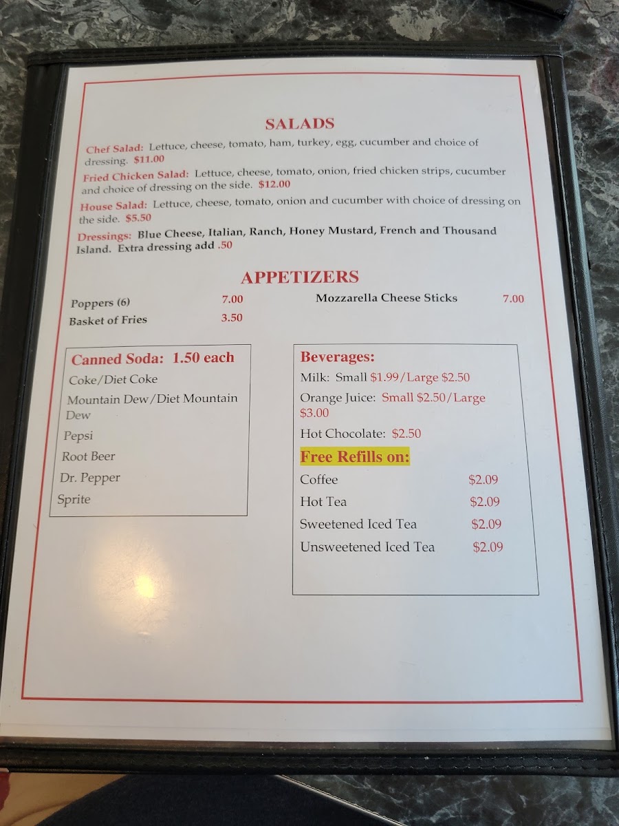 Mundy's Bar & Grill menu board