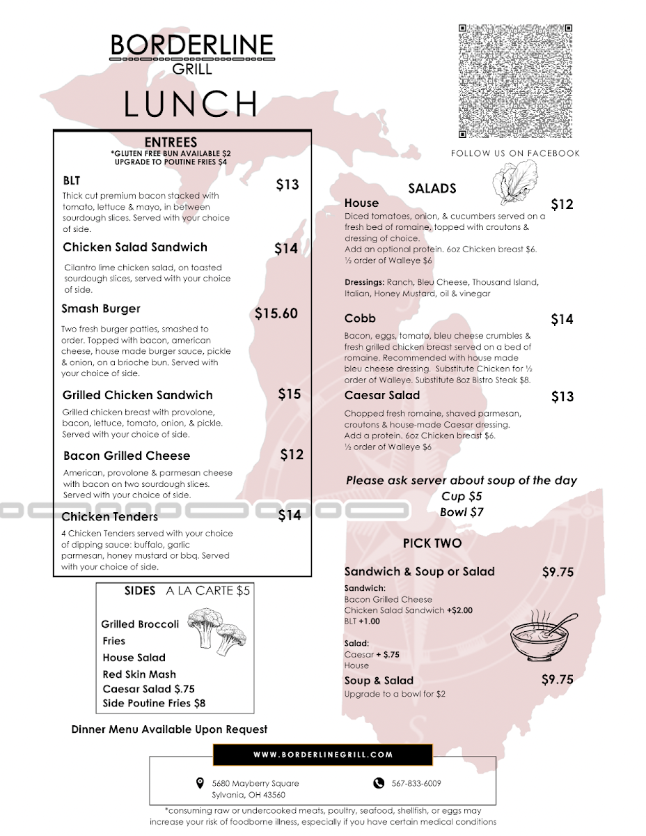 Borderline Grill menu board