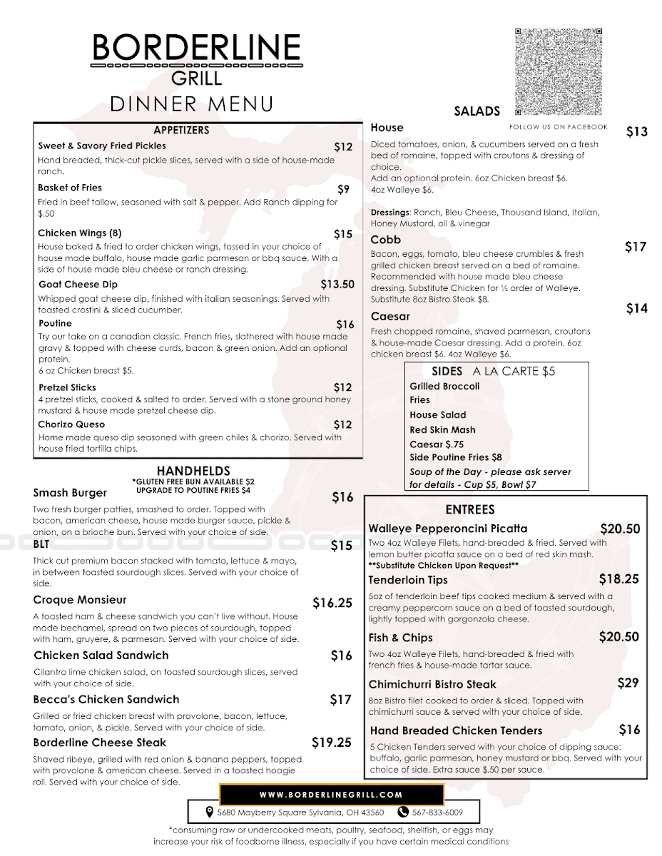 Borderline Grill menu board