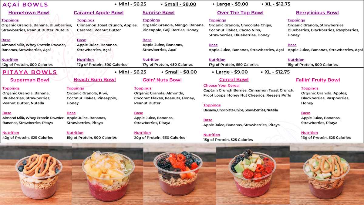 Hometown Bowls menu board