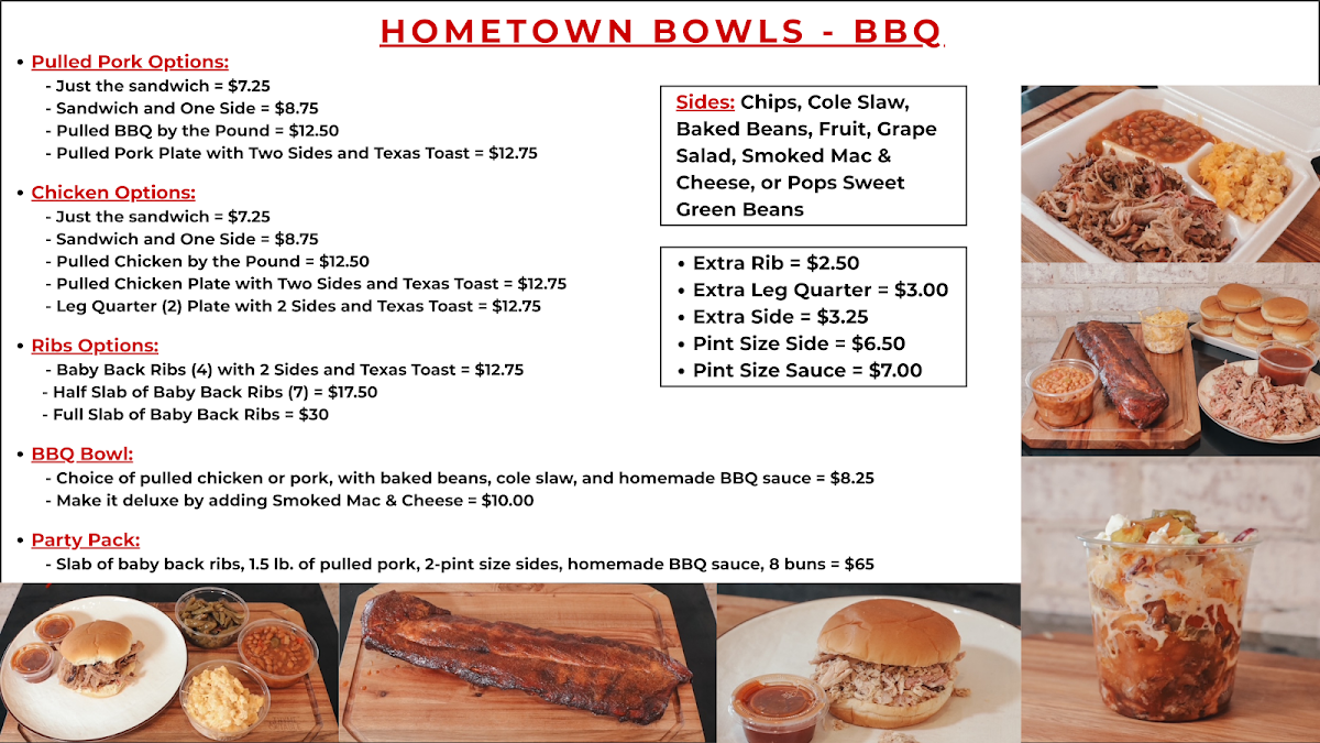 Hometown Bowls menu board